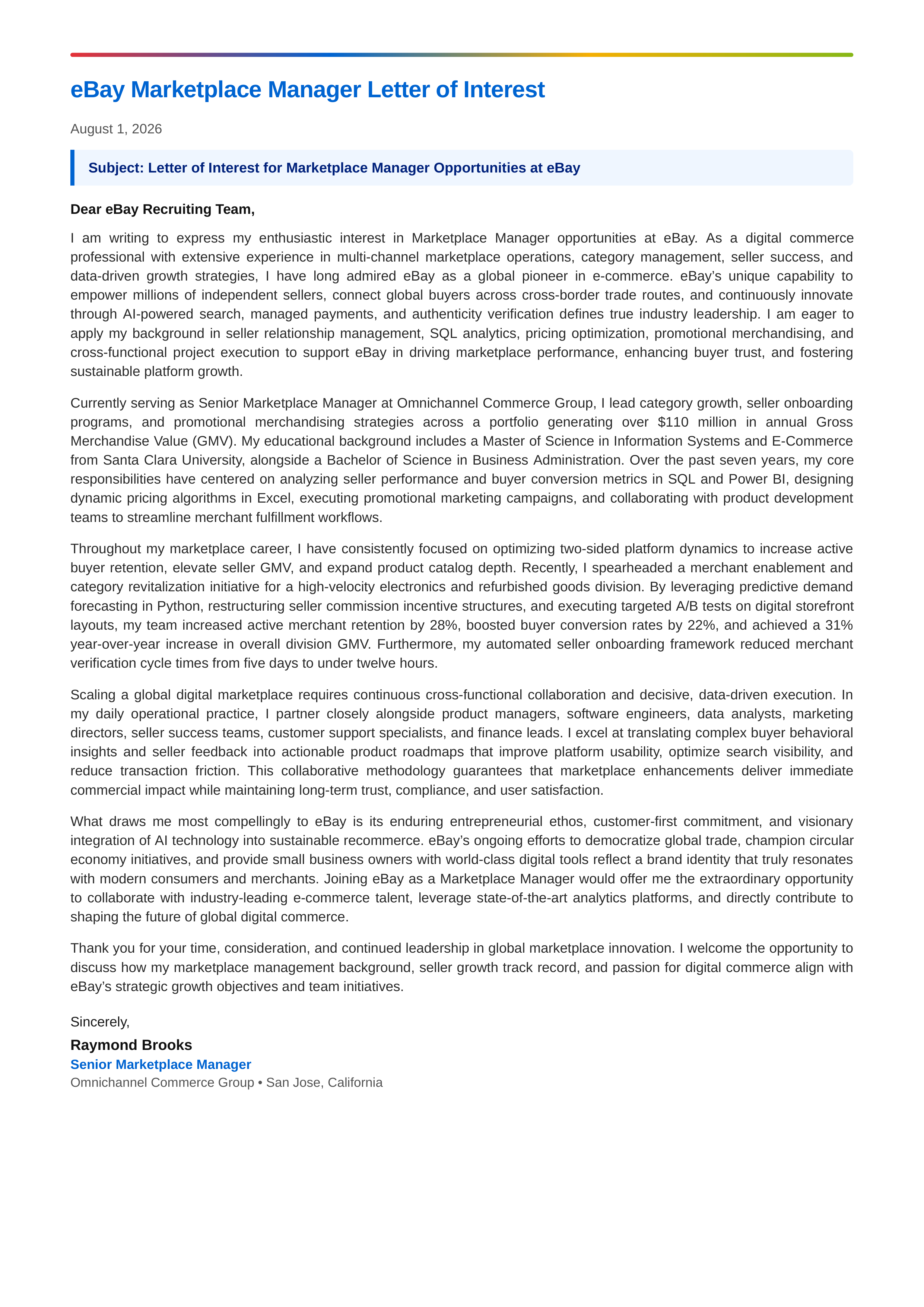 eBay Marketplace Manager Letter of Interest — page 1