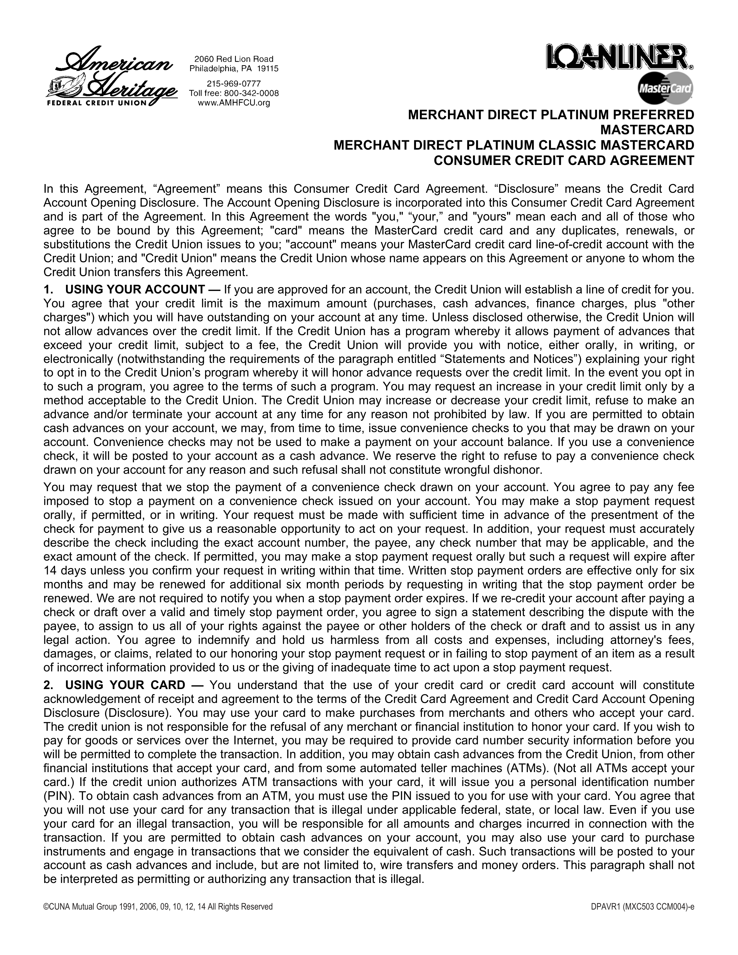 Merchant Direct Mastercard Agreement — page 1